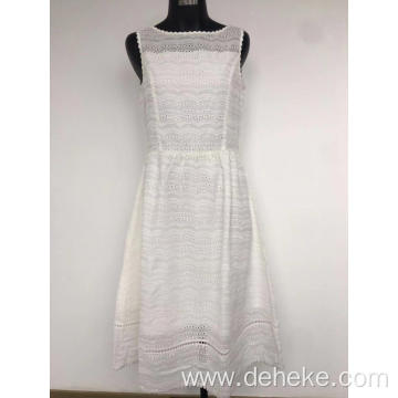White Sleeveless Woven Cotton Dress